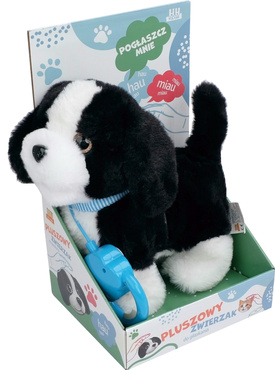 PIESEK INTERAKTYWNY CHODZĄCY NA SMYCZY PIES CHODZI SZCZEKA MERDA LIŻE REAGUJE NA DOTYK