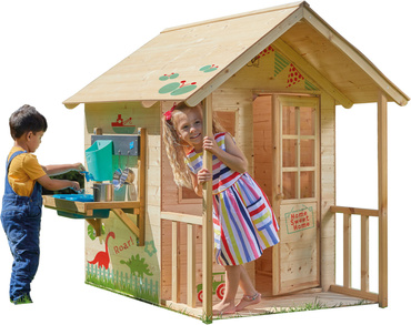 DREWNIANY DOMEK OGRODOWY DLA DZIECI Z WERANDĄ I KUCHNIĄ DREWNO FSC + Akcesoria TP Toys