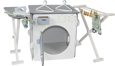 DUŻY DREWNIANY ZESTAW DO PRANIA DLA DZIECI PRALKA SUSZARKA DESKA AKCESORIA