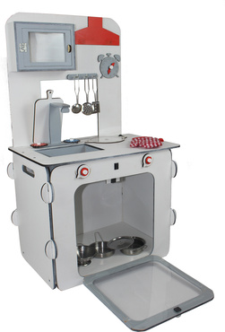 DUŻA DREWNIANA KUCHNIA DLA DZIECI DREWNIANA ŚWIATŁO ZESTAW NACZYŃ ZE STALI