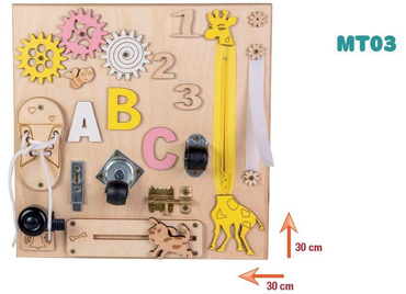 DREWNIANA TABLICA MANIPULACYJNA SENSORYCZNA MONTESSORI NATURALNA