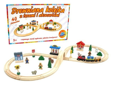 Playme DREWNIANA KOLEJKA TORY + akcesoria 40el NEW