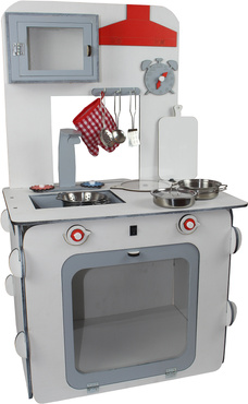 DUŻA DREWNIANA KUCHNIA DLA DZIECI DREWNIANA ŚWIATŁO ZESTAW NACZYŃ ZE STALI