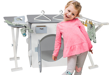 DUŻY DREWNIANY ZESTAW DO PRANIA DLA DZIECI PRALKA SUSZARKA DESKA AKCESORIA