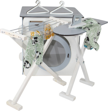 DUŻY DREWNIANY ZESTAW DO PRANIA DLA DZIECI PRALKA SUSZARKA DESKA AKCESORIA