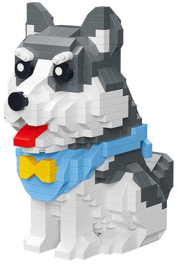 KLOCKI PIESEK HUSKY BIAŁO-SZARY zwierzątko domowe PIES 796 elementów