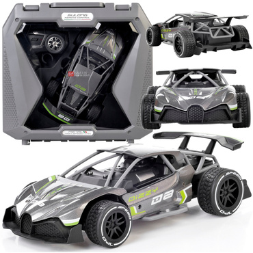 AUTO WYŚCIGOWE SAMOCHÓD METALOWY RC AKUMULATOR WALIZKA SZARY