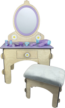 DREWNIANA TOALETKA  dla dziewczynki Z TABORETEM I AKCESORIAMI