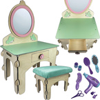 DREWNIANA TOALETKA Z TABORETEM I AKCESORIAMI