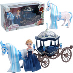 KARETA DYNIA Z CHODZĄCYM KONIEM i LALKĄ KSIĘŻNICZKĄ Chodzący KOŃ KAROCA NIEBIESKA