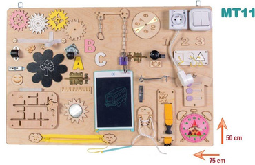 DUŻA DREWNIANA TABLICA MANIPULACYJNA SENSORYCZNA MONTESSORI NATURALNA