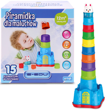 WYSOKA WIEŻA PIRAMIDKA DLA MALUCHÓW Sorter KUBECZKI 58cm ZAMEK KRÓLICZKA