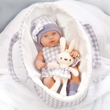 LALKA BOBAS REALISTYCZNA Z KRÓLICZKIEM + NOSIDEŁKO AKCESORIA łóżeczko 33 cm NA PREZENT 