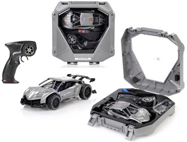 AUTO WYŚCIGOWE SAMOCHÓD METALOWY RC AKUMULATOR WALIZKA SZARY