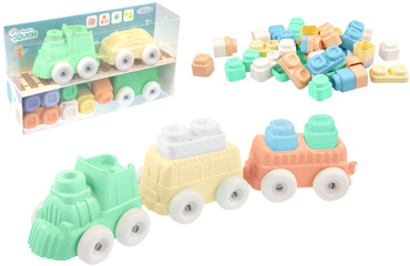 POCIĄG SENSORYCZNY + KLOCKI miękkie ZESTAW PLAY SQUISH MOCHTOYS polskie