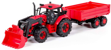 TRAKTOR Z PRZYCZEPKĄ BURTOWĄ ŁADOWARKA BELARUS POLESIE CZERWONY