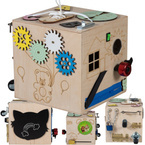 DREWNIANA KOSTKA MANIPULACYJNA SENSORYCZNA MONTESSORI 16W1 NATURALNA