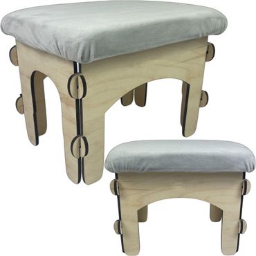 DREWNIANY TABORET DLA DZIECI STOŁEK do pokoju dziecięcego MIĘKKI PUFA polski SZARY