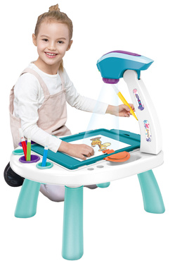 DUŻY STOLIK Z PROJEKTOREM DO RYSOWANIA DLA DZIECI RZUTNIK SLAJDY