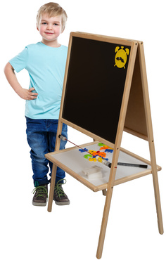 TABLICA KREDOWA MAGNETYCZNA DREWNIANA 4w1 LICZYDŁO ZEGAR Akcesoria