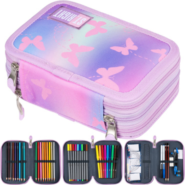 ST.RIGHT PIÓRNIK POTRÓJNY Z WYPOSAŻENIEM PC-05 motylki PINK BUTTERFLIES