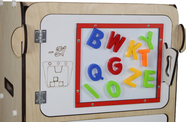 LODÓWKA DREWNIANA Z TABLICĄ KREDOWĄ MAGNETYCZNĄ 4w1 LITERKI TABLICA Naturalna