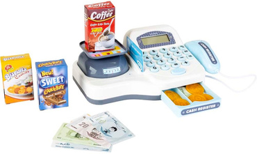 KASA SKLEPOWA DLA DZIECI Z KALKULATOREM elektroniczna SKANER WAGA akcesoria