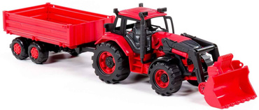 TRAKTOR Z PRZYCZEPKĄ BURTOWĄ ŁADOWARKA BELARUS POLESIE CZERWONY