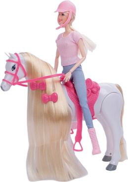 LALKA Z CHODZĄCYM KONIEM CHODZĄCY KOŃ Z GRZYWĄ DŹWIĘKIEM + SIODŁO akcesoria