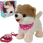 PIESEK INTERAKTYWNY CHODZĄCY NA SMYCZY PIES CHODZI SZCZEKA MERDA REAGUJE NA DOTYK