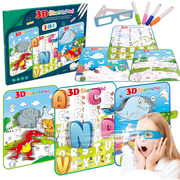 TABLICA DO RYSOWANIA 3D SZABLONY OKULARY ZESTAW 3W1