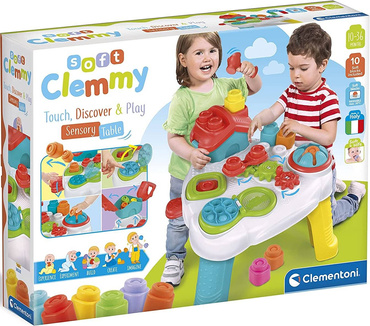 EDUKACYJNY STOLIK SENSORYCZNY DLA DZIECI KLOCKI SOFT CLEMMY CLEMENTONI