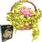 KLOCKI KWIATY ZESTAW BUKIET KWIATÓW W KOSZYCZKU PODŚWIETLANE LED 691 el.