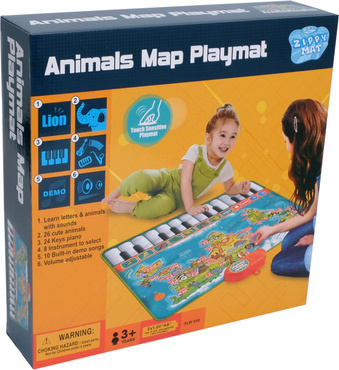 DUŻA MATA EDUKACYJNA MUZYCZNA PIANINKO MAPA ŚWIATA ZWIERZĄTKA DOTYKOWA 90CM