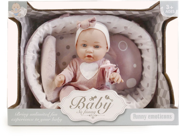 LALKA BOBAS ZE SZKLANYMI OCZAMI NOSIDEŁKO AKCESORIA łóżeczko ZESTAW NA PREZENT 