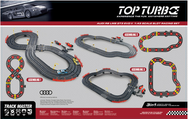 DUŻY TOR SAMOCHODOWY 3w1 Wyścigowy 320cm 2 AUTA AUDI R8 3 wersje toru LICENCJA AUDI