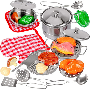 ZESTAW KUCHENNY NACZYŃ GARNKÓW + DODATKI dla dzieci METALOWE NACZYNIA 23EL