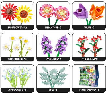 KLOCKI konstrukcyjne KWIATY ZESTAW BUKIET KWIATÓW 976 el. kwiatki