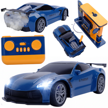 AUTO ZDALNIE STEROWANE + STACJA PALIW dystrybutor WODY PARA Z WYDECHU SAMOCHÓD RC światła LED