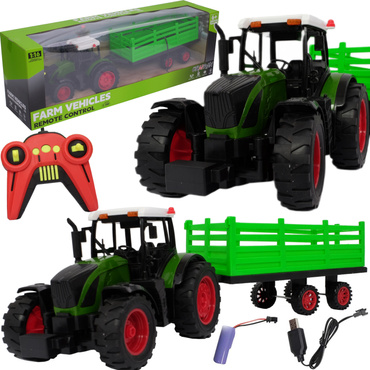 DUŻY TRAKTOR ZDALNIE STEROWANY CIĄGNIK Z PRZYCZEPĄ 50CM RC akumulator USB