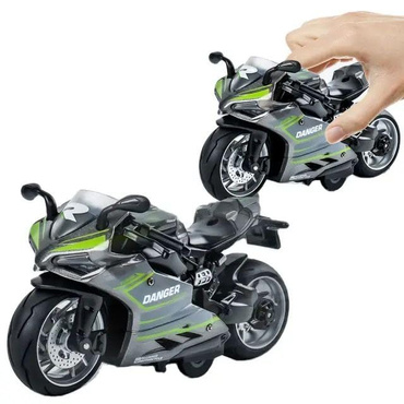 MOTOCYKL Z NAPĘDEM MOTOR Światło Dźwięk POJAZD ŚCIGACZ SZARY Z ZIELONYM