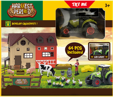 FARMA ZE ZWIERZĘTAMI TRAKTOR ZAGRODA ZESTAW 64el ŚWIATŁO DZWIĘK