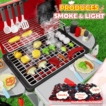 WIELKI GRILL OGRODOWY KUCHNIA OGRODOWA dla dzieci z akcesoriami 41szt. ŚWIATŁO PARA zestaw