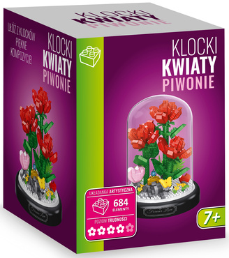 KLOCKI KWIATY CZERWONE PIWONIE ZESTAW 648 el. POD KLOSZEM
