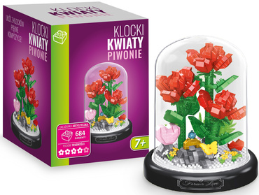 KLOCKI KWIATY CZERWONE PIWONIE ZESTAW 648 el. POD KLOSZEM