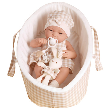 LALKA BOBAS REALISTYCZNA Z KRÓLICZKIEM + NOSIDEŁKO AKCESORIA łóżeczko 38 cm NA PREZENT 