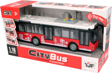 DUŻY CZEROWNY AUTOBUS MIEJSKI Z DŹWIĘKIEM ŚWIATŁEM I NAPĘDEM 28 cm