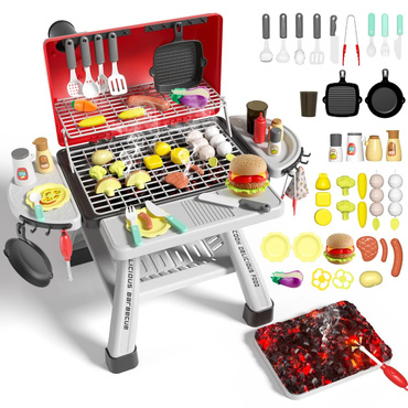 WIELKI GRILL OGRODOWY KUCHNIA OGRODOWA dla dzieci z akcesoriami 41szt. ŚWIATŁO PARA zestaw