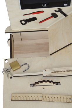 DUŻY DREWNIANY WARSZTAT MAJSTERKOWICZA ZNIKOPIS NARZĘDZIA ZESTAW