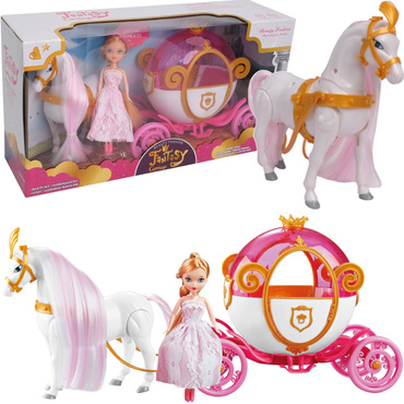 KARETA DYNIA Z CHODZĄCYM KONIEM Chodzący KOŃ KAROCA LALKA KSIĘŻNICZKA RÓŻOWA